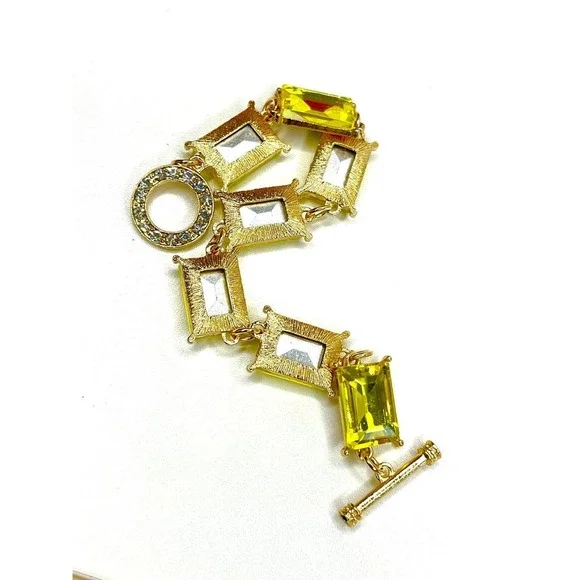 NEW Bracelet Chunky Yellow Gold Rhinestone Trendy Jewelry Fashion hot rocks n98 - Picture 5 of 5